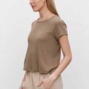Velvet by Graham & Spencer Casey Linen Knit Crew Neck Tee in Bark